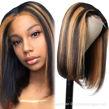 New Highlighted Wigs P1B/27 Highlight Color 13*4*1 T-part Lace Wig Ombre 150% Density Brazilian Piano Human Hair Bob Wig